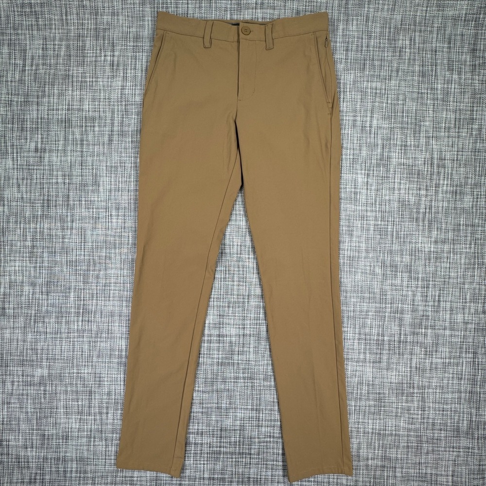 FLX Men's Premium Slim Fit Pants Brown 30x34 4-Way Stretch 5 Pocket Chino